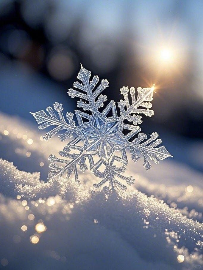 Crystal Snowflake Wall Art – Winter Photography Print, Frosty Macro Snowflake Decor, Holiday Home Decoration