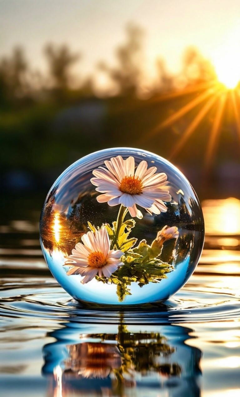 Декоративный шар с ромашками на воде.